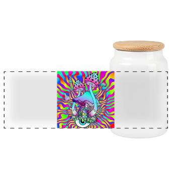 Magic Mushrooms Hippie Psychedelic Mushroom Art - Panoramic Cookie Jar with Wooden Lid - white - Front