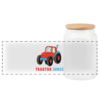 Tractor Boy - Panoramic Cookie Jar with Wooden Lid - white - Front