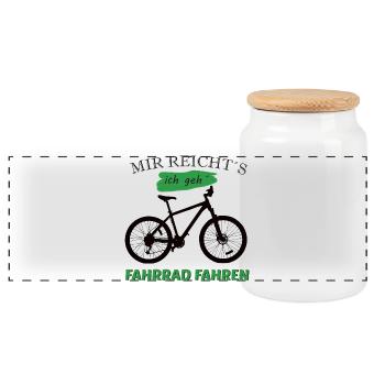 Mir reicht`s, ich geh Fahrrad fahren - Panorama Keksdose mit Holzdeckel - Weiß - Vorne