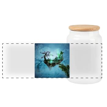 Île volante avec des arbres - Boîte à biscuits avec couvercle en bois - blanc - Devant