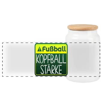 Fußball Sprüche - Kopfballstärke - Turnier - Panorama Keksdose mit Holzdeckel - Weiß - Vorne