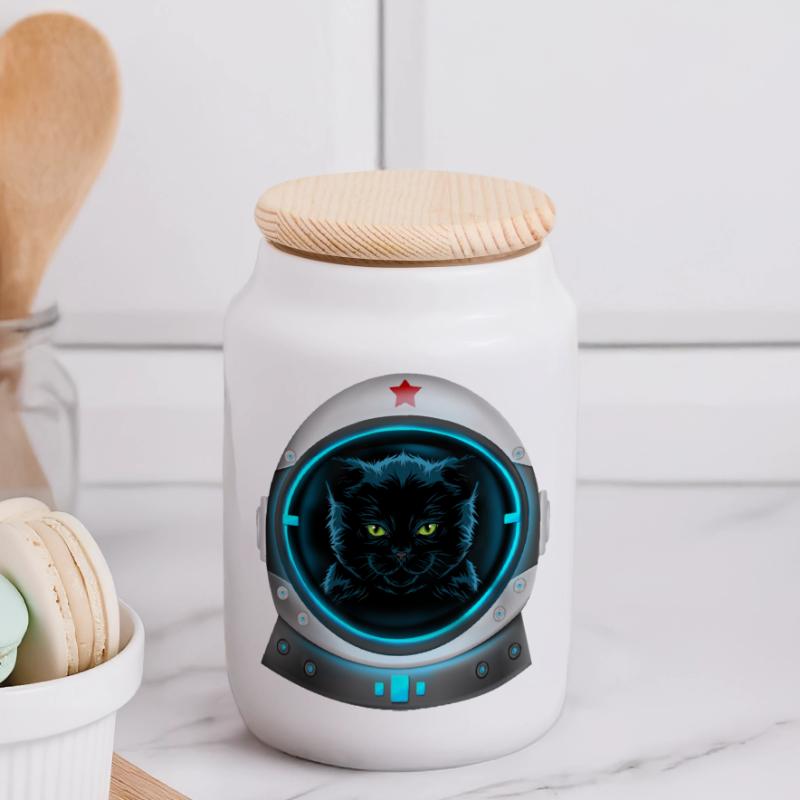 astronaute chat de l’espace en colère Boîte à biscuits avec couvercle en bois