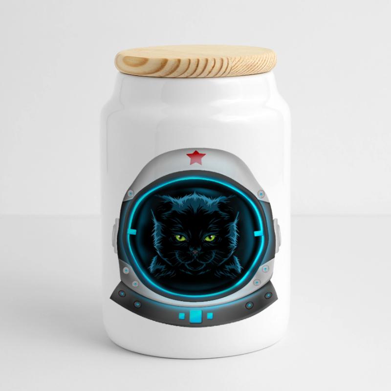 astronaute chat de l’espace en colère Boîte à biscuits avec couvercle en bois