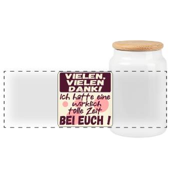 Vielen Dank - Tolle Zeit bei Euch -Abschied nehmen - Panorama Keksdose mit Holzdeckel - Weiß - Vorne
