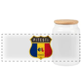 Armoiries de Pitești Roumanie - Boîte à biscuits avec couvercle en bois - blanc - Devant