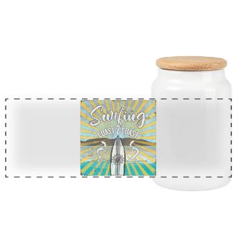Surf Theme Coast 2 Coast Vintage Design - Panoramic Cookie Jar with Wooden Lid - white - Front