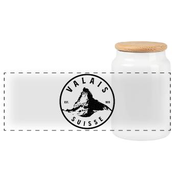 Valais Suisse Bergdesign 1815 Vintage - Panoramic Cookie Jar with Wooden Lid - white - Front