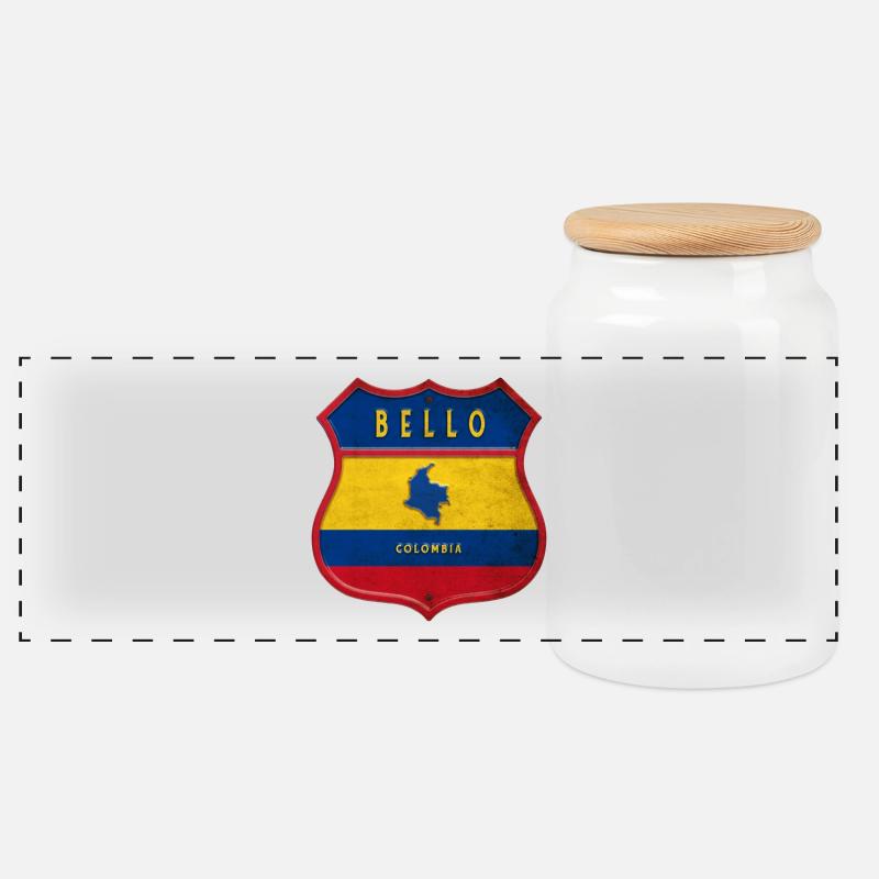 Bello Kolumbien Wappen Design - Panorama Keksdose mit Holzdeckel - Weiß