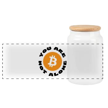 Bitcoin Symbol "You Are Not Alone" - Panorama Keksdose mit Holzdeckel - Weiß - Vorne