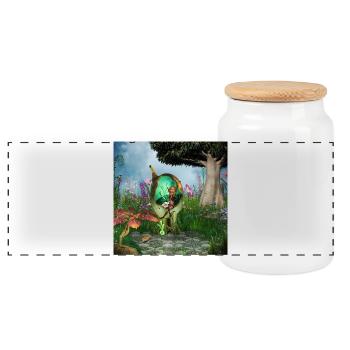 Petite fée avec son chat - Boîte à biscuits avec couvercle en bois - blanc - Devant
