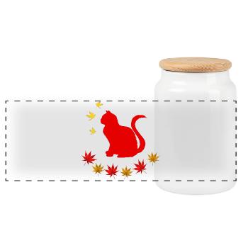 sitzende katze, herbstlich, pet prints - Panorama Keksdose mit Holzdeckel - Weiß - Vorne