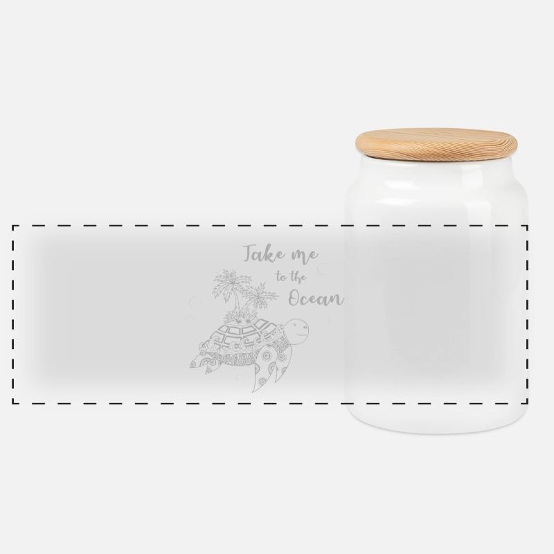 Slogan "Take me to the Ocean" - Schildkröte Insel - Panorama Keksdose mit Holzdeckel - Weiß