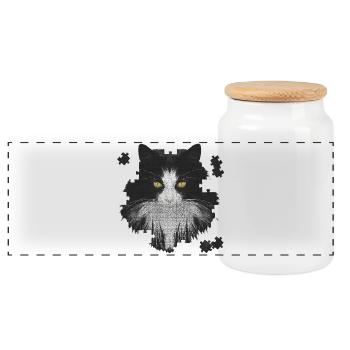 Katze schwarz weiss, Puzzles, pet prints - Panorama Keksdose mit Holzdeckel - Weiß - Vorne