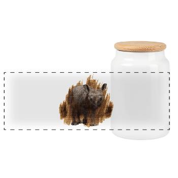 geschenkidee Tierliebhaber, Nashorn baby - Panorama Keksdose mit Holzdeckel - Weiß - Vorne