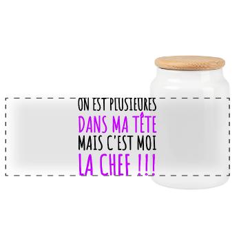 on est plusieures dans ma tête humour femme cadeau - Boîte à biscuits avec couvercle en bois - blanc - Devant
