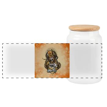 Anubis-Maske mit dem allsehenden Auge - Panorama Keksdose mit Holzdeckel - Weiß - Vorne