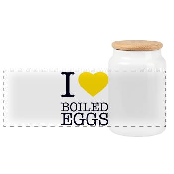 I LOVE BOILED EGGS Eier - Panorama Keksdose mit Holzdeckel - Weiß - Vorne