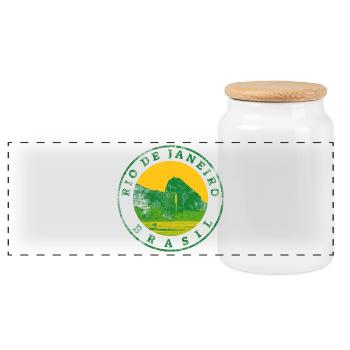 Rio de Janeiro Emblem: Strand & Berge - Panorama Keksdose mit Holzdeckel - Weiß - Vorne