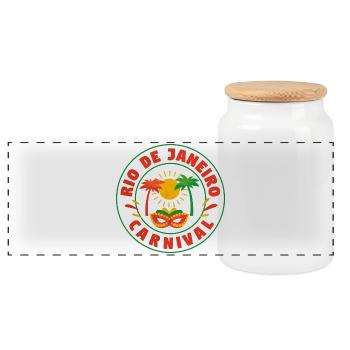 Rio Carnaval Sun Mask Logo - Panoramic Cookie Jar with Wooden Lid - white - Front
