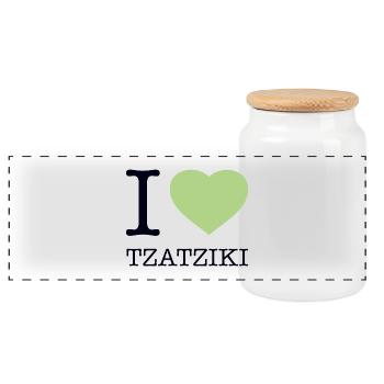 I LOVE TZATZIKI Zaziki Gyros Griechenland - Panorama Keksdose mit Holzdeckel - Weiß - Vorne