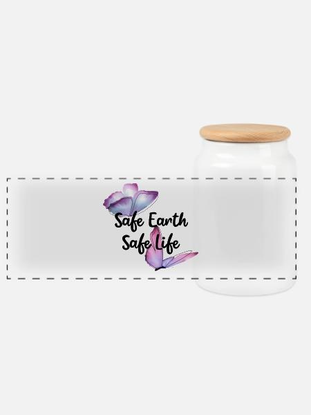 Safe earth - Panoramic Cookie Jar with Wooden Lid - white