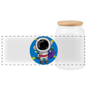 Astronaute, Cosmos, Spaceman - Boîte à biscuits avec couvercle en bois - blanc - Devant