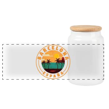 Barcelona Espana Beach Retro - Panoramic Cookie Jar with Wooden Lid - white - Front