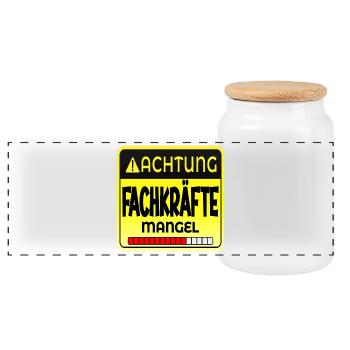 ACHTUNG FACHKRÄFTE MANGEL SPRÜCHE - HANDWERK - Panorama Keksdose mit Holzdeckel - Weiß - Vorne