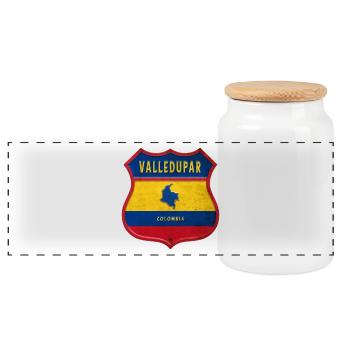 Valledupar Kolumbien Wappen Design - Panorama Keksdose mit Holzdeckel - Weiß - Vorne
