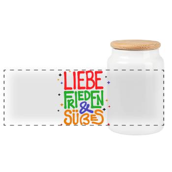 Nachspeise Naschen Süßigkeiten Statement Lecker - Panorama Keksdose mit Holzdeckel - Weiß - Vorne