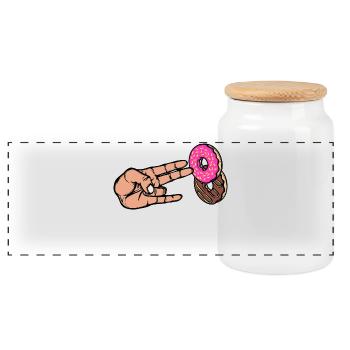 Dessert Donut Sweets Delicious Snack - Panoramic Cookie Jar with Wooden Lid - white - Front