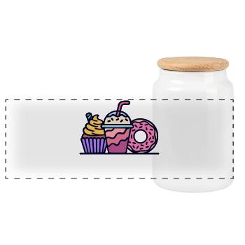 Süßigkeiten Cupcake Donut Naschen Naschkatzen - Panorama Keksdose mit Holzdeckel - Weiß - Vorne