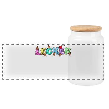 Lecker Eis Süßigkeiten Nachspeise Naschen Spruch - Panorama Keksdose mit Holzdeckel - Weiß - Vorne