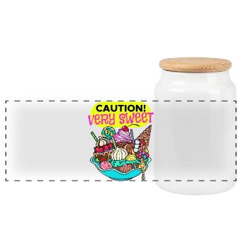 Cupcake Dessert Statement Snacking Sweets - Panoramic Cookie Jar with Wooden Lid - white - Front