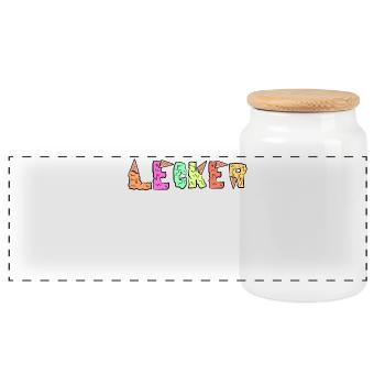 Lecker Spruch süßigkeiten Eis Nachspeise Naschen - Panorama Keksdose mit Holzdeckel - Weiß - Vorne
