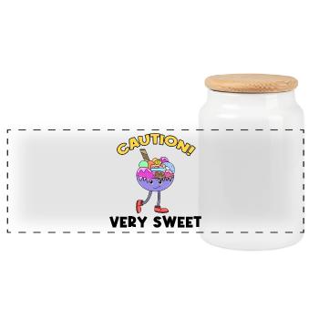 Donut Sweets Statement Delicious Dessert - Panoramic Cookie Jar with Wooden Lid - white - Front