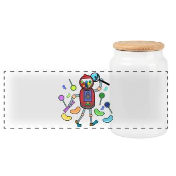 Sweets Dessert SnackIng Candy With a sweet tooth - Panoramic Cookie Jar with Wooden Lid - white - Front