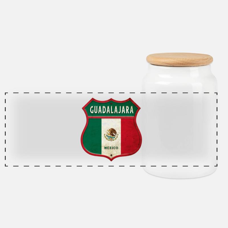 Guadalajara Mexiko Wappen Design - Panorama Keksdose mit Holzdeckel - Weiß