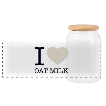 I LOVE OAT MILK - Panorama Keksdose mit Holzdeckel - Weiß - Vorne