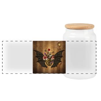 Stunning steampunk heart with wings - Panoramic Cookie Jar with Wooden Lid - white - Front