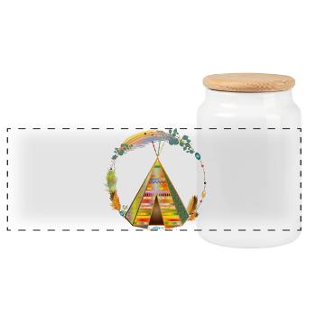 fantastically beautiful colorful teepee tent in the frame - Panoramic Cookie Jar with Wooden Lid - white - Front