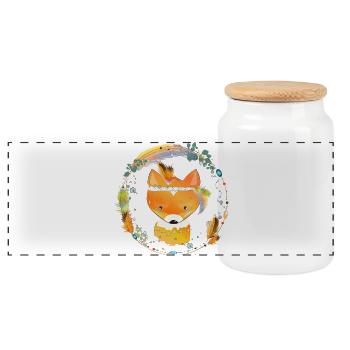small fox with feather decoration in ethno frame - Panoramic Cookie Jar with Wooden Lid - white - Front
