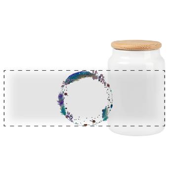 delicate frame made of feathers and ethno symbols - Panoramic Cookie Jar with Wooden Lid - white - Front