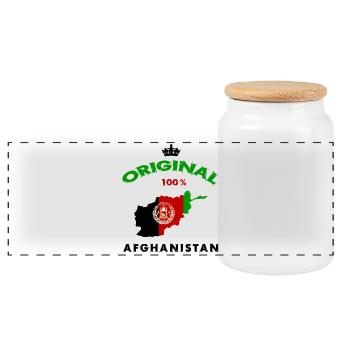 Afghanistan Original 100% Flaggen Design - Panorama Keksdose mit Holzdeckel - Weiß - Vorne