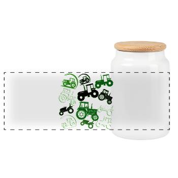 lots of tractors - Panoramic Cookie Jar with Wooden Lid - white - Front