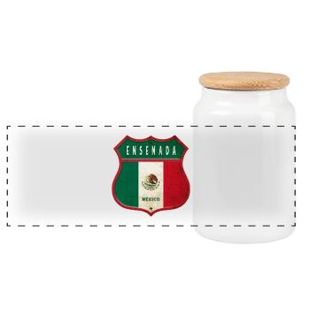 Ensenada Mexiko Wappen Design - Panorama Keksdose mit Holzdeckel - Weiß - Vorne