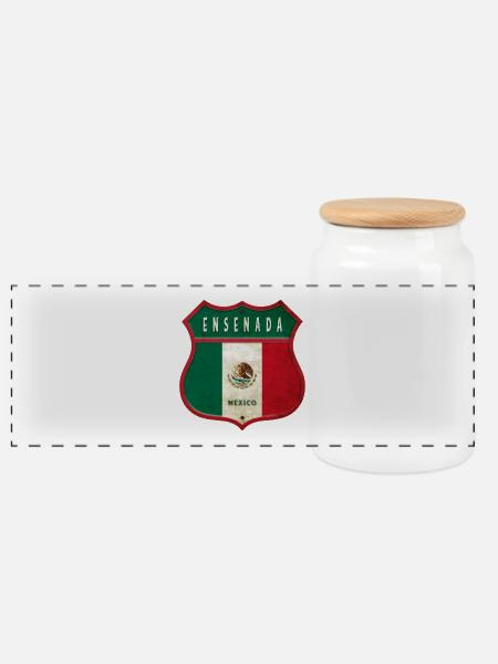 Ensenada Mexico crest design - Panoramic Cookie Jar with Wooden Lid - white