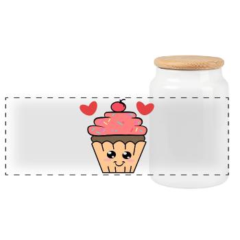Snacking Cupcake Delicious Heart Sweets Calories - Panoramic Cookie Jar with Wooden Lid - white - Front
