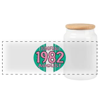 Tierkreiszeichen Jungfrau - Geburtstag August 1982 - Panorama Keksdose mit Holzdeckel - Weiß - Vorne
