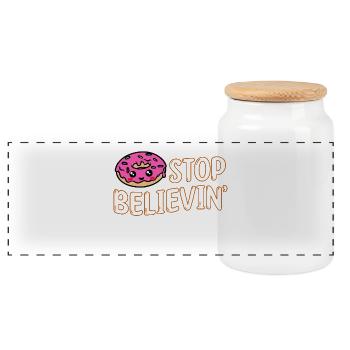 Donut Statement Snacking Baking Dessert Delicious - Panoramic Cookie Jar with Wooden Lid - white - Front